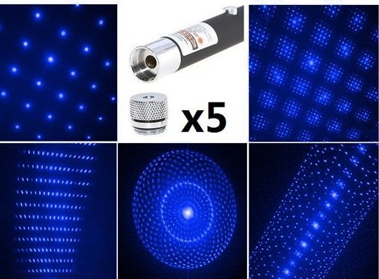 5 in 1 blue violet laser pointer with 5 caps
